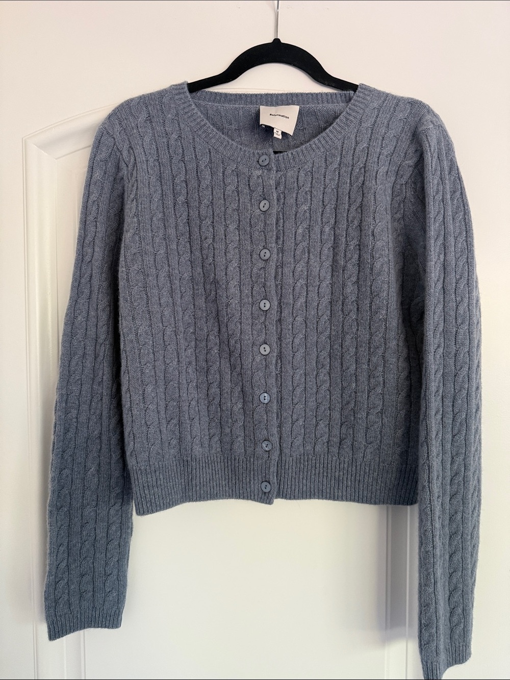 Reformation Cable-Knit Crewneck Cardigan - Light Blue